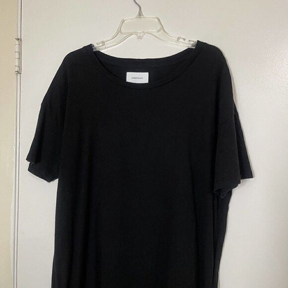 current elliott ruffle hem black short sleeve cotton tshirt dress size medium 2 - Picture 2 of 6